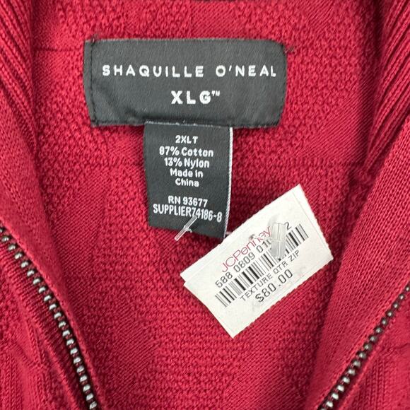 Shaquille O’Neal XLG red texture quarter zip pullover sweater 2XLT long sleeve - Picture 6 of 10
